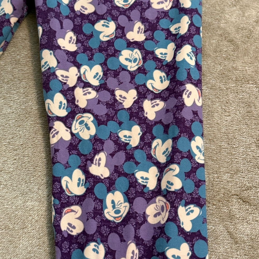 LuLaRoe Disney Mickey Mouse Leggings Purple Teal Floral OS One Size Womens - Picture 5 of 7